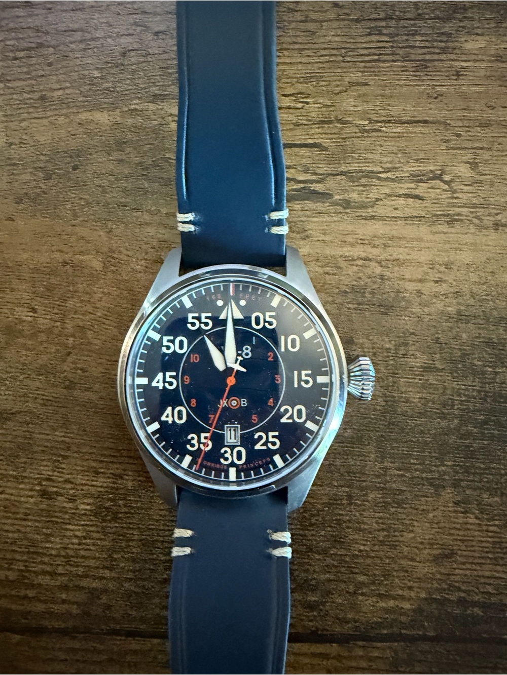 AVI-8 Hawker Hurricane Pilot-Style Blue Dial Wristwatch with Navy Leather Strap